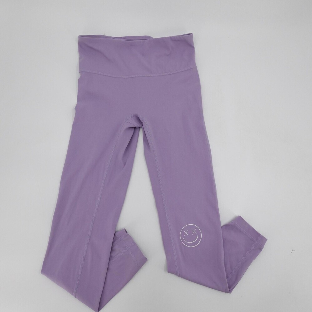 Salty Savage Leggings Womens Medium Purple High Rise Ankle Smiley Yoga Athletic